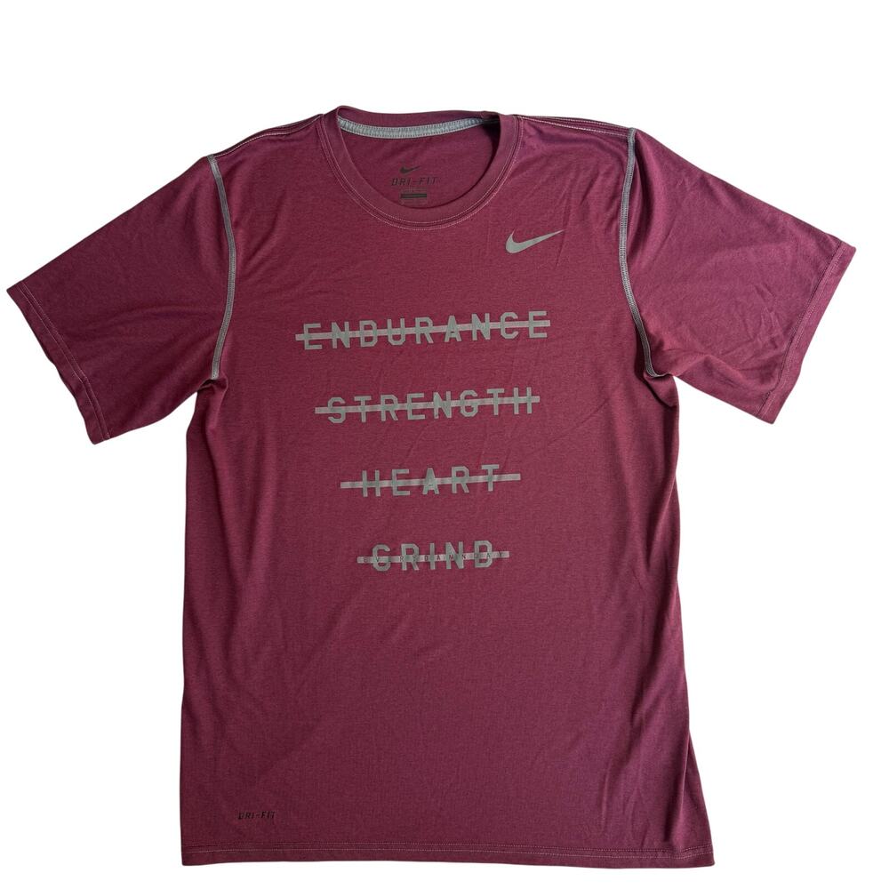 NIKE Men's Medium T-Shirt Heather Maroon Red Endurance Strength Heart Grind